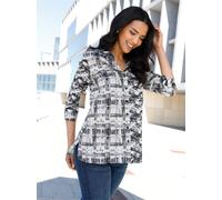 Longbluse CLASSIC BASICS, Damen, Gr. 50, ecru, schwarz, bedruckt, 100% Polyester, gemustert, kariert, mehrfarbig, Blusen Longbluse (78367438-50) ecru, schwarz, bedruckt