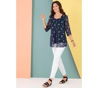 Longbluse CLASSIC BASICS, Damen, Gr. 52, bunt (marine, pink, bedruckt), 100% Polyester, geblümt, gemustert, mehrfarbig, Rundhals, Blusen Longbluse (13452735-52) marine, pink, bedruckt