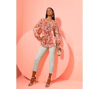 Longbluse CREATION L, Damen, Gr. 40, champagner, koralle, bedruckt, 100% Polyester, gemustert, mehrfarbig, V-Ausschnitt, Blusen Longbluse (14975162-40) champagner, koralle, bedruckt