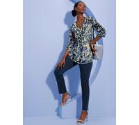 Longbluse CREATION L, Damen, Gr. 48, champagner, royalblau, bedruckt, 100% Polyester, gemustert, mehrfarbig, V-Ausschnitt, Blusen Longbluse (81990601-48) champagner, royalblau, bedruckt