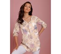 Longbluse CREATION L PREMIUM, Damen, Gr. 46, beige (sand, bedruckt), 100% Lyocell, bedruckt, geblümt, gemustert, mehrfarbig, V-Ausschnitt, Blusen Longbluse (93947034-46) sand, bedruckt