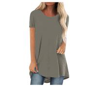 Longbluse Damen Eelgant Einfarbige T-Shirt Sommer Tshirt Oversize Longshirt Kurzarm Longtops mit Rundhals Locker Große Größen Bluse Tunika Basic Tops Tunic Oberteile Blouse Shirt Sommerpullover