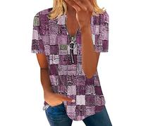 Longbluse Damen Tops Damen Langarm Rundhal Tshirts Tunika Oberteile Bedruckte Bluse Damen Elegant Lässige Hemd Knopfleiste Netzshirt Damen Sommerblusen Damen Leicht Elegant Festliche Kleidung Damen