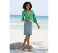 Longbluse HEINE, Damen, Gr. 44, grasgrün, ecru, bedruckt, 100% Viskose, bedruckt, gemustert, mehrfarbig, V-Ausschnitt, Blusen Longbluse (44318538-44) grasgrün, ecru, bedruckt