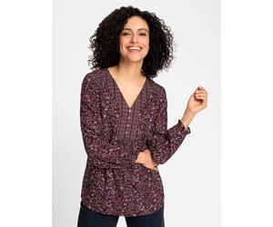Longbluse INSPIRATIONEN, Damen, Gr. 38, bunt (burgund, mauve, bedruckt), 100% Viskose, gemustert, mehrfarbig, V-Ausschnitt, Blusen Longbluse (85352013-38) burgund, mauve, bedruckt