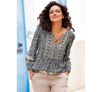 Longbluse INSPIRATIONEN, Damen, Gr. 42, blau (rauchblau, champagner, bedruckt), 100% Viskose, bedruckt, gemustert, mehrfarbig, Rundhals, Blusen Longbluse (62776332-42) rauchblau, champagner, bedruckt