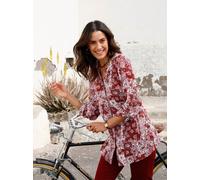 Longbluse INSPIRATIONEN, Damen, Gr. 48, champagner, dunkelrot, bedruckt, 100% Viskose, geblümt, gemustert, mehrfarbig, V-Ausschnitt, Blusen Longbluse (65893836-48) champagner, dunkelrot, bedruckt