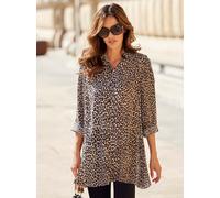 Longbluse INSPIRATIONEN, Damen, Gr. 54, gelb (schwarz, camel, bedruckt), 100% Polyester, gemustert, V-Ausschnitt, Blusen Longbluse (32302937-54) schwarz, camel, bedruckt