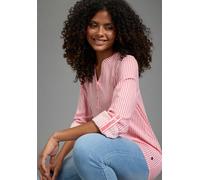 Longbluse KANGAROOS, Damen, Gr. 48, pink gestreift, Web, Obermaterial: 100% Viskose, figurumspielend hüftbedeckend, Rundhals, 1-Knopf-Manschette krempelbar, Blusen Longbluse, Langarmbluse, figurumspie