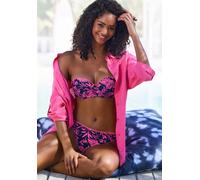 Longbluse LASCANA, Damen, Gr. 34, pink, Web, Obermaterial: 58% Viskose, 28% Baumwolle, 14% Leinen, unifarben, figurumspielend kniebedeckend, V-Ausschnitt, mit Riegel krempelbar, Blusen Longbluse, aus