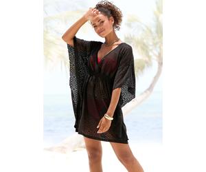 Longbluse LASCANA, Damen, Gr. 40, schwarz, Spitze, Obermaterial: 95% Polyester, 5% Elasthan, transparent, unifarben, figurumspielend Po-bedeckend, tiefer V-Ausschnitt, Fledermausärmel, Blusen Longblus