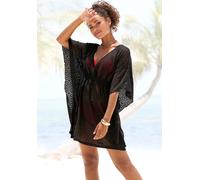 Longbluse LASCANA, Damen, Gr. 44, schwarz, Spitze, Obermaterial: 95% Polyester, 5% Elasthan, transparent, unifarben, figurumspielend Po-bedeckend, tiefer V-Ausschnitt, Fledermausärmel, Blusen Longblus