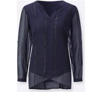 Langarmbluse CREATION L, Damen, Gr. 46, blau (marine), 100% Polyester, unifarben, V-Ausschnitt, Blusen (65451663-46) marine