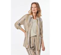 Hemdbluse GOLDNER "Kurzgröße Longbluse mit Bindegürtel", Damen, Gr. 24, beige (beige, gemustert), Obermaterial: 100% Viskose CV., figurumspielend, Manschette, Blusen Hemdbluse, Bindegürtel (21908931-2