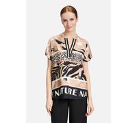 Betty Barclay Damen Longbluse mit Stehkragen 38, Beige/Schwarz