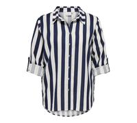 Longbluse ONLY CARMAKOMA "CARGOA 3/4 STRAP LINEN BL SHIRT CC PNT", Damen, Gr. 54, cloud dancer stripes:navy blazer, Web, Obermaterial: 70% Viskose, 30% Leinen, gestreift, loose fit normal, mit Umschla