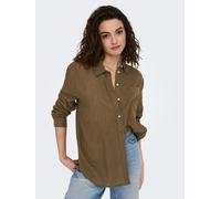 Longbluse ONLY "ONLTOKYO L/S LINEN BLEND SHIRT", Damen, Gr. M, braun (cub), Web, Obermaterial: 55% Leinen, 45% Viskose, unifarben, regular fit, Blusen Longbluse, mit Leinen (45202226-M)