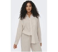 Longbluse ONLY "ONLTOKYO L/S LINEN BLEND SHIRT", Damen, Gr. S, beige (moonbeam), Web, Obermaterial: 55% Leinen, 45% Viskose, unifarben, regular fit, Blusen Longbluse, mit Leinen (38469921-S) moonbeam