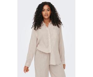 Longbluse ONLY "ONLTOKYO L/S LINEN BLEND SHIRT", Damen, Gr. S, beige (moonbeam), Web, Obermaterial: 55% Leinen, 45% Viskose, unifarben, regular fit, Blusen Longbluse, mit Leinen (38469921-S) moonbeam