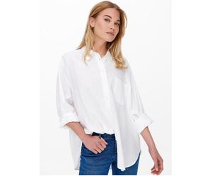 Longbluse ONLY "ONLTOKYO L/S LINEN BLEND SHIRT", Damen, Gr. XL, weiß (hellweiß), Web, Obermaterial: 55% Leinen, 45% Viskose, unifarben, regular fit, Blusen Longbluse, mit Leinen (56186757-XL)