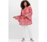 Longbluse SHEEGO BY JOE BROWNS "Große Größen", Damen, Gr. 48, rot (rot gemustert), Obermaterial: 100% Viskose (LENZING ECOVERO), gemustert, feminin, figurumspielend lang, Langarm, Blusen, im Ethno-Sti