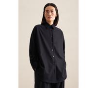 Longbluse SEIDENSTICKER "Schwarze Rose", Damen, Gr. S(36), blau (dunkelblau), 39% Wolle, 33% Polyester, 14% Viskose, 3% Polyamid, 1% Elasthan, unifarben, oversize, ohne Ausschnitt, Blusen Longbluse, L