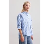 Longbluse SEIDENSTICKER "Schwarze Rose", Damen, Gr. S(36), blau (hellblau), 100% Baumwolle, gestreift, oversize, ohne Ausschnitt, Blusen Longbluse, Kurzarm Kragen Streifen (43818436-36) hellblau
