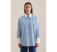 Longbluse SEIDENSTICKER "Schwarze Rose", Damen, Gr. S(36), blau (mittelblau), 100% Baumwolle, gestreift, oversize, ohne Ausschnitt, Blusen Longbluse, Langarm Kragen Streifen (31920031-36)