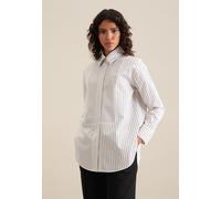 Longbluse SEIDENSTICKER "Schwarze Rose", Damen, Gr. XS34, weiß, 100% Baumwolle, gestreift, oversize, ohne Ausschnitt, Blusen Longbluse, Langarm Kragen Streifen (76488812-34)