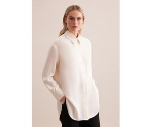 Longbluse SEIDENSTICKER "Schwarze Rose", Damen, Gr. XXL (44), weiß (sanftes weiß), 100% Polyester, unifarben, oversize, ohne Ausschnitt, Blusen Longbluse, 1/1 Kragen Uni (11055515-44) sanftes weiß