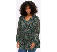 Longbluse SHEEGO BY JOE BROWNS, Damen, Gr. 40, schwarz (schwarz, bedruckt), 100% Polyester, bedruckt, geblümt, gemustert, mehrfarbig, V-Ausschnitt, Blusen Longbluse (79109540-40) schwarz, bedruckt