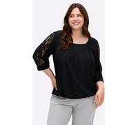 Longbluse SHEEGO BY JOE BROWNS, Damen, Gr. 42, schwarz, 100% Polyester, Spitze:100% Polyamid, unifarben, Rundhals, Blusen Longbluse (56217963-42) schwarz