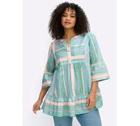 Longbluse SHEEGO BY JOE BROWNS, Damen, Gr. 56, kalkmint, hummer, gemustert, 100% Baumwolle, gemustert, gestreift, Rundhals, Blusen Longbluse (60303156-56) kalkmint, hummer, gemustert