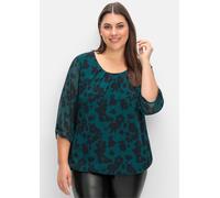 Longbluse SHEEGO, Damen, Gr. 40/42, grün (tiefgrün, gemustert), 100% Viskose, geblümt, gemustert, Rundhals, Blusen Longbluse (16080737-40) tiefgrün, gemustert