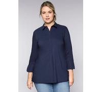 Longbluse SHEEGO, Damen, Gr. 40, blau (marine), 70% Baumwolle, 27% Polyamid, 3% Elasthan, unifarben, Blusen Longbluse (67415260-40) marine