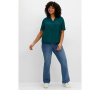 Longbluse SHEEGO, Damen, Gr. 40, blau (petrol), 89% Viskose, 11% Polyamid, unifarben, V-Ausschnitt, Blusen Longbluse (57109450-40) petrol