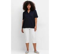 Longbluse SHEEGO, Damen, Gr. 40, blau (tiefblau), 89% Viskose, 11% Polyamid, unifarben, V-Ausschnitt, Blusen Longbluse (86781624-40) tiefblau