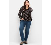 Longbluse SHEEGO, Damen, Gr. 40, lila (aubergine, schwarz, gemustert), 100% Viskose, geblümt, gemustert, unifarben, Rundhals, Blusen Longbluse (86470425-40) aubergine, schwarz, gemustert