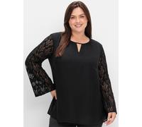 Tunika im Lagenlook, mit Spitzenärmeln, schwarz, Gr.40