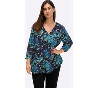 Longbluse SHEEGO, Damen, Gr. 40, tiefblau, bedruckt, 100% Viskose, bedruckt, geblümt, gemustert, mehrfarbig, V-Ausschnitt, Blusen Longbluse (25276023-40) tiefblau, bedruckt
