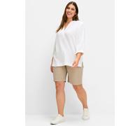 Longbluse SHEEGO, Damen, Gr. 42, beige (ecru), 100% Baumwolle, unifarben, V-Ausschnitt, 3/4-Ärmel, Blusen (99849735-42) ecru