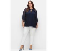 Longbluse SHEEGO, Damen, Gr. 42, blau (marine), 100% Polyester, unifarben, Rundhals, 3/4-Ärmel, Blusen (17728635-42) marine