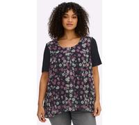 Longbluse SHEEGO, Damen, Gr. 42, schwarz, altrosa, bedruckt, 100% Polyester, geblümt, gemustert, mehrfarbig, Rundhals, Blusen Longbluse (56532113-42) schwarz, altrosa, bedruckt