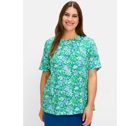 Longbluse SHEEGO, Damen, Gr. 42, grün (blattgrün, gemustert), 100% Viskose, geblümt, gemustert, Rundhals, Blusen (38434327-42) blattgrün, gemustert