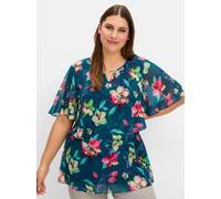 Longbluse SHEEGO, Damen, Gr. 42, grün (dunkelpetrol, gemustert), 95% Viskose, 5% Elasthan, geblümt, gemustert, Rundhals, Blusen Longbluse (45851504-42) dunkelpetrol, gemustert