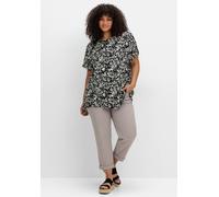 Longbluse SHEEGO, Damen, Gr. 42, schwarz (schwarz bedruckt), 100% Viskose, gemustert, Rundhals, Blusen Longbluse (72080815-42) schwarz bedruckt