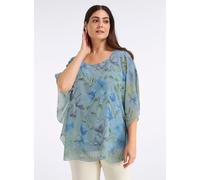 Longbluse SHEEGO, Damen, Gr. 44, kalkmint, eisblau, bedruckt, 100% Polyester, geblümt, gemustert, Rundhals, Blusen Longbluse (74848466-44) kalkmint, eisblau, bedruckt