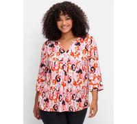 Tunika SHEEGO "Große Größen", Damen, Gr. 44, pink (pink gemustert), Obermaterial: 100% Viskose (LENZING ECOVERO), gemustert, casual, figurumspielend normal, Rundhals, 3/4-Ärmel, Tuniken, mit 3/4-Arm u