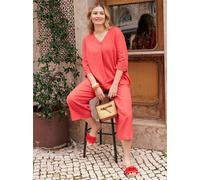 Longbluse SHEEGO, Damen, Gr. 44, rot (hummer), 55% Leinen, 45% Viskose, unifarben, V-Ausschnitt, Blusen Longbluse (62291302-44) hummer