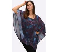 Longbluse SHEEGO, Damen, Gr. 44, tiefblau, bedruckt, 100% Polyester, bedruckt, geblümt, gemustert, mehrfarbig, Rundhals, Blusen Longbluse (76857542-44) tiefblau, bedruckt